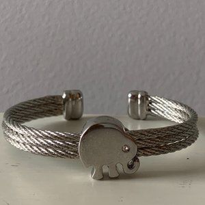 Silver Diamond Elephant Cuff Adjustable Bracelet